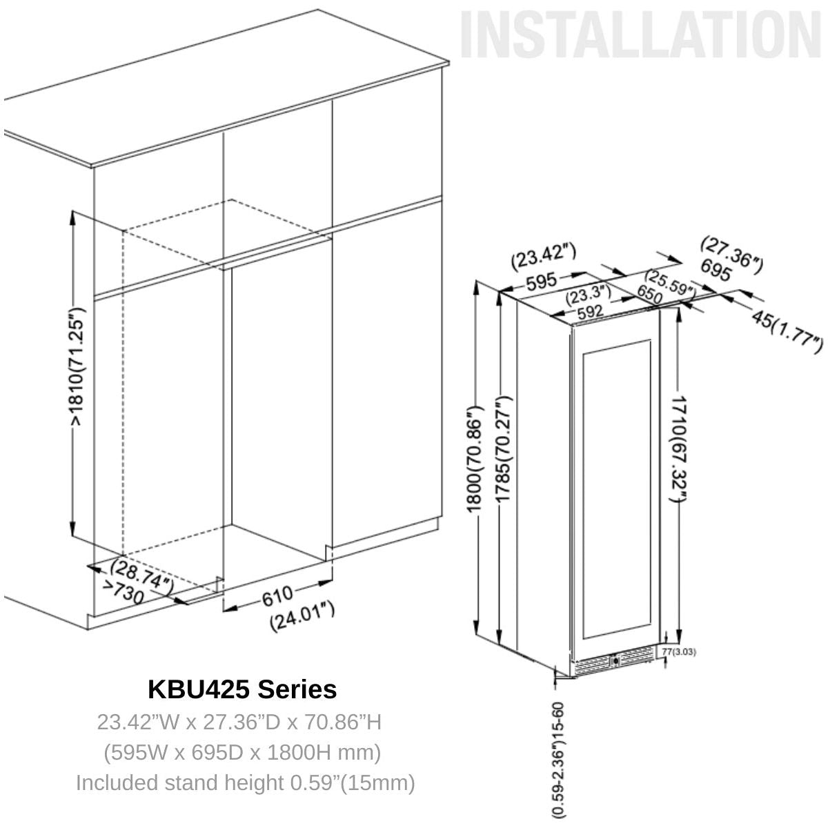 KingsBottle 24 Large Built-in/Freestanding Beverage Refrigerator With Low-E Glass Door